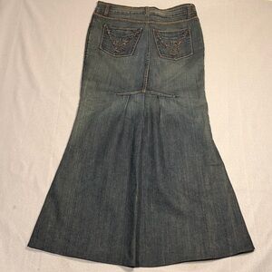 bebe Vintage Y2K Denim Maxi Skirt • Low Rise • Mermaid Fit  waist 31